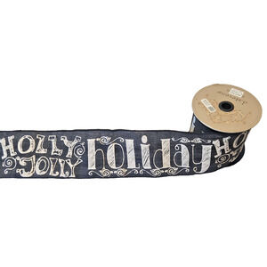 D. Stevens Premium Wired Ribbon "HOLLY JOLLY holiday" Retro Christmas 4" x 8 yd